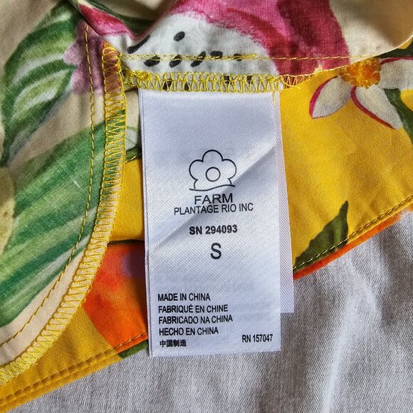 FARM Rio Fruit Print Mini Dress Puff Sleeves Cotton Yellow Pink Green Small - Picture 6 of 10